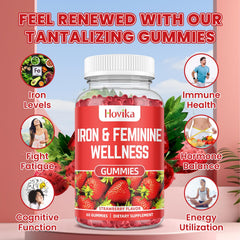 Hovika Iron for Women Gummies closeup of strawberry flavor conveys taste