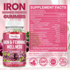 Hovika Iron for Women gummies pouring into a glass for easy daily intake