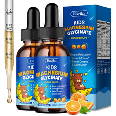 Hovika kids magnesium drops bottle showing easy dosage for calm evenings