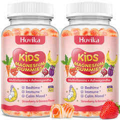 Hovika Magnesium Glycinate Gummies for Kids, strawberry-banana center-filled 2-pack, supports calm before bedtime.