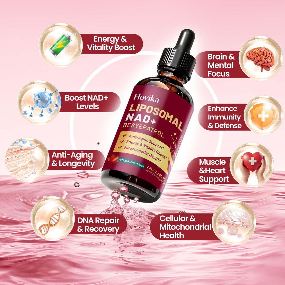 Hovika strawberry-flavored NAD drops ready to use.