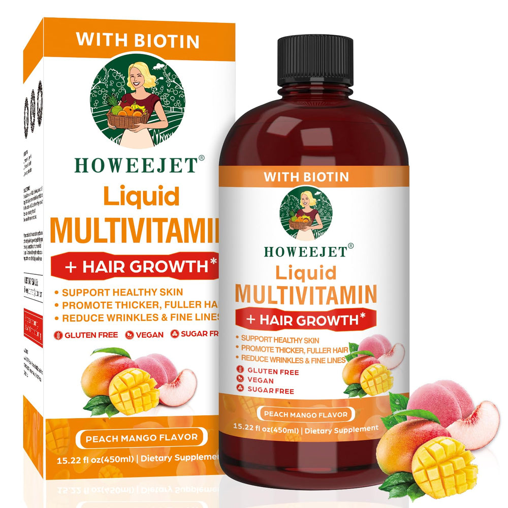 HOWEEJET liquid multivitamin bottle for daily hair and skin nourishment.