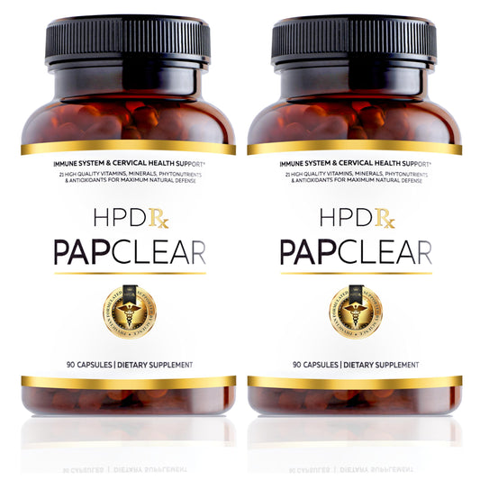 HPD Rx PapClear bottle front showing immune support capsules for daily wellness
