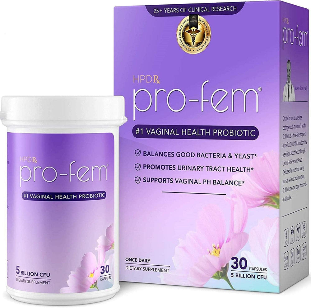 HPD Rx Pro-Fem bottle front for daily vaginal health support.
