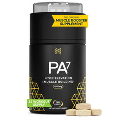HPN PA(7) bottle label shows dosage and benefits for lean muscle support.