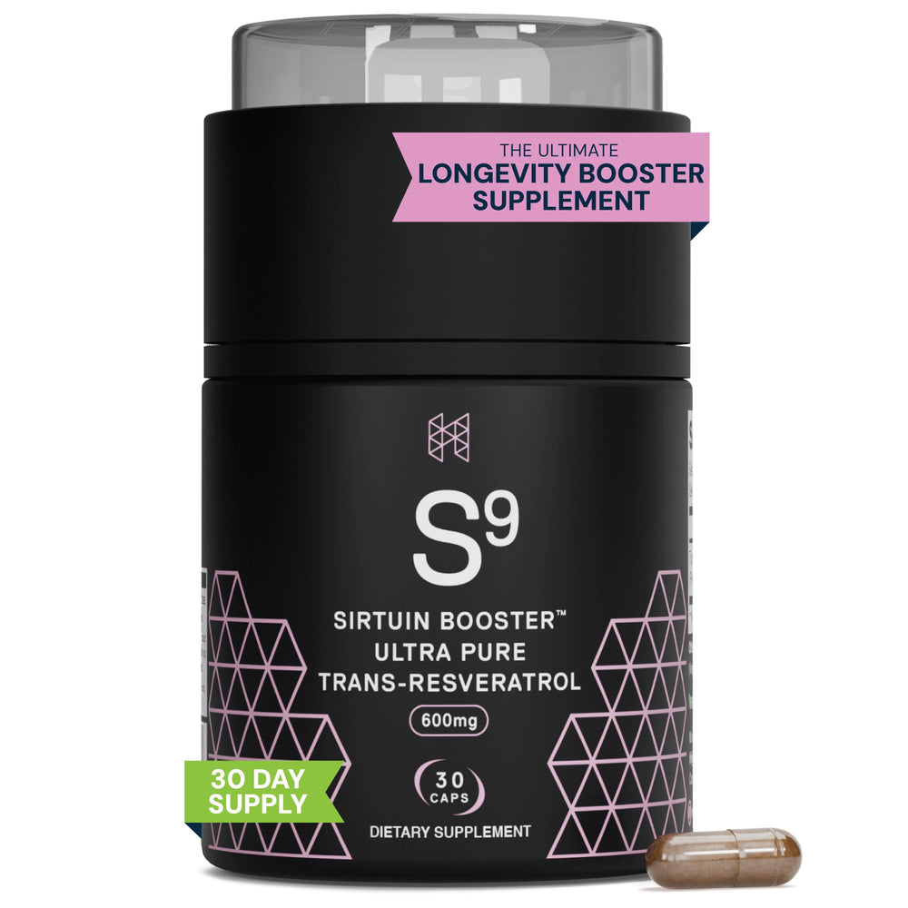 HPN S(9) Sirtuin Booster bottle highlights capsules for potential antioxidant support.