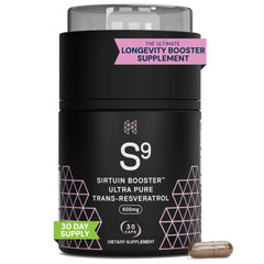 HPN S(9) Sirtuin Booster bottle highlights capsules for potential antioxidant support.