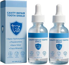 HQCC Cavity Repair Tooth Shield bottle showing enamel-supporting formula for daily care.