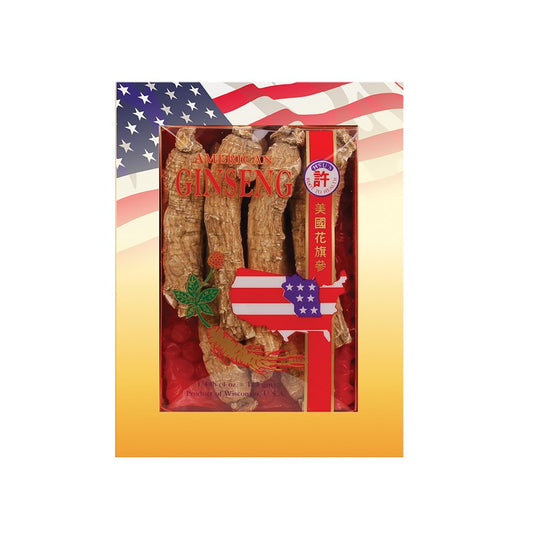 Hsu's American ginseng roots box, 4 oz, Wisconsin harvest for tea and cooking.