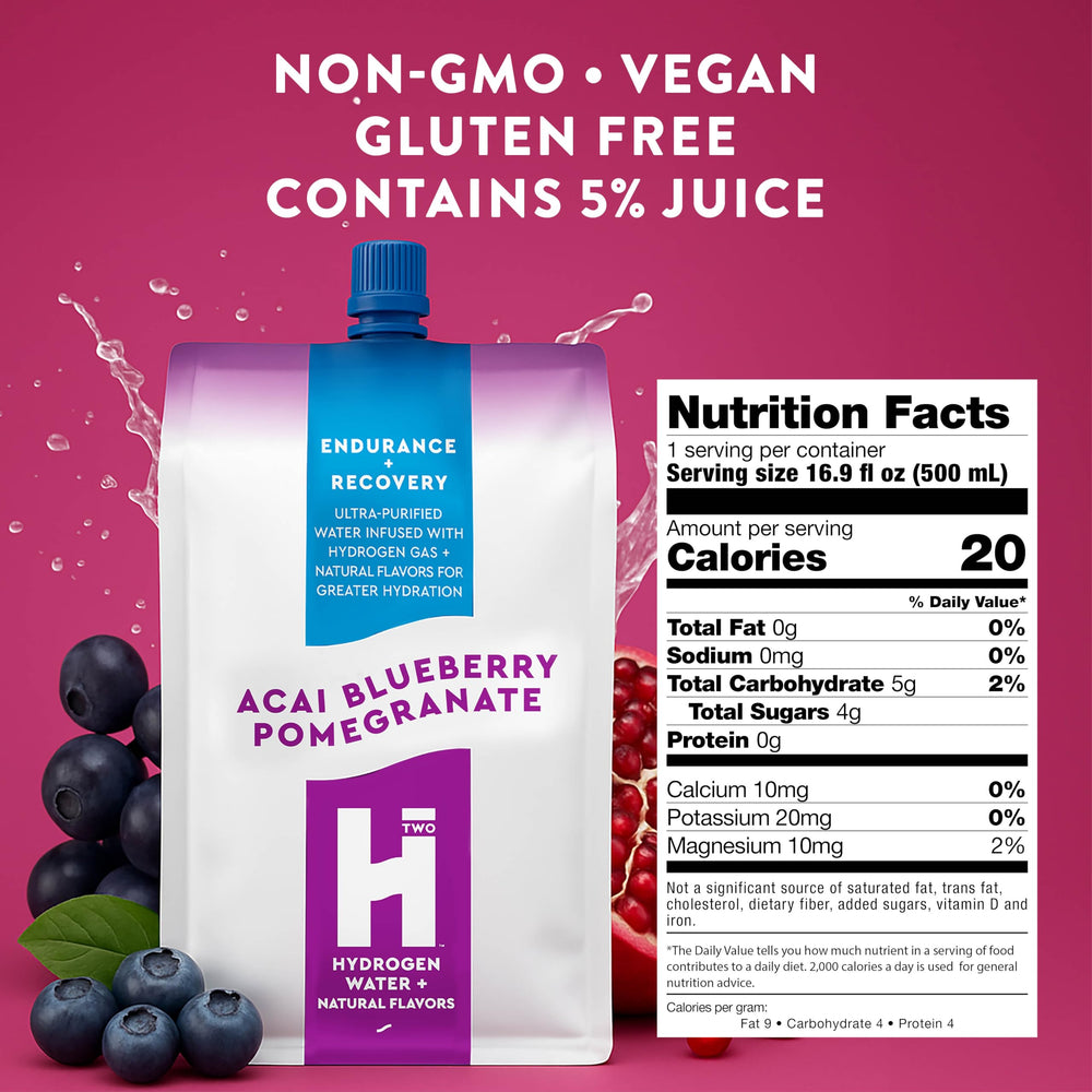 HTWO flavor profile bottle highlights real fruit concentrates for clean taste.
