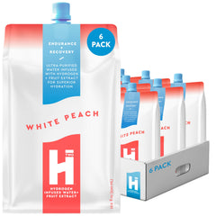 HTWO white peach hydrogen water pouch for portable hydration during workouts.