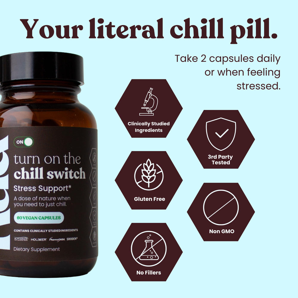 HUA Wellness Stress Support capsules closeup showing smooth capsules for easy daily use.