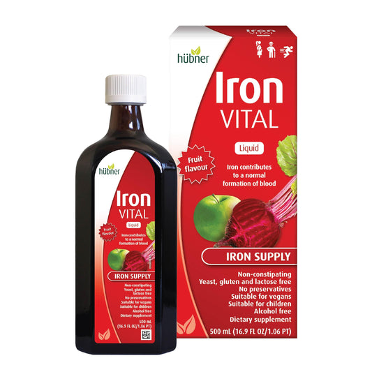 Hübner Iron Vital bottle front view for easy daily iron support.