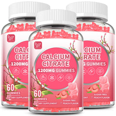 Hudetex calcium citrate gummies bottle view showing 1200 mg for potential bone support.