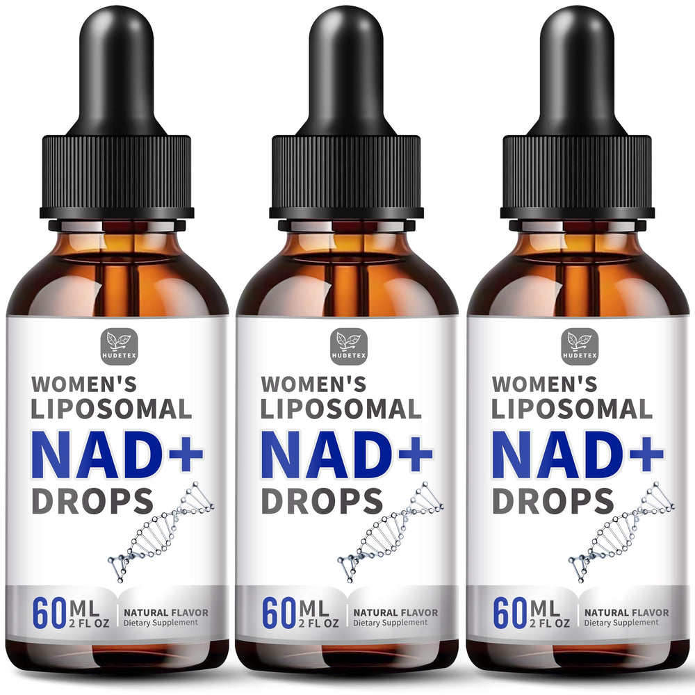 Hudetex women's NAD liquid bottle showing 500 mg liposomal NAD for daily energy support