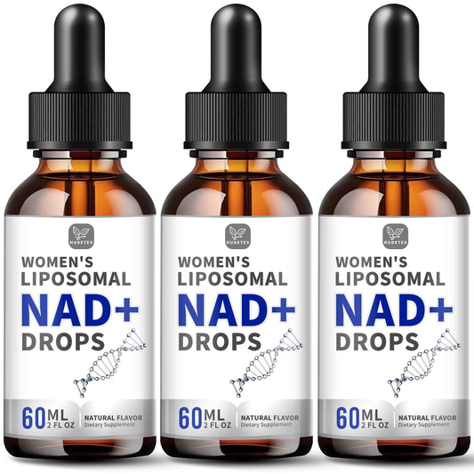 Hudetex women's NAD liquid bottle showing 500 mg liposomal NAD for daily energy support
