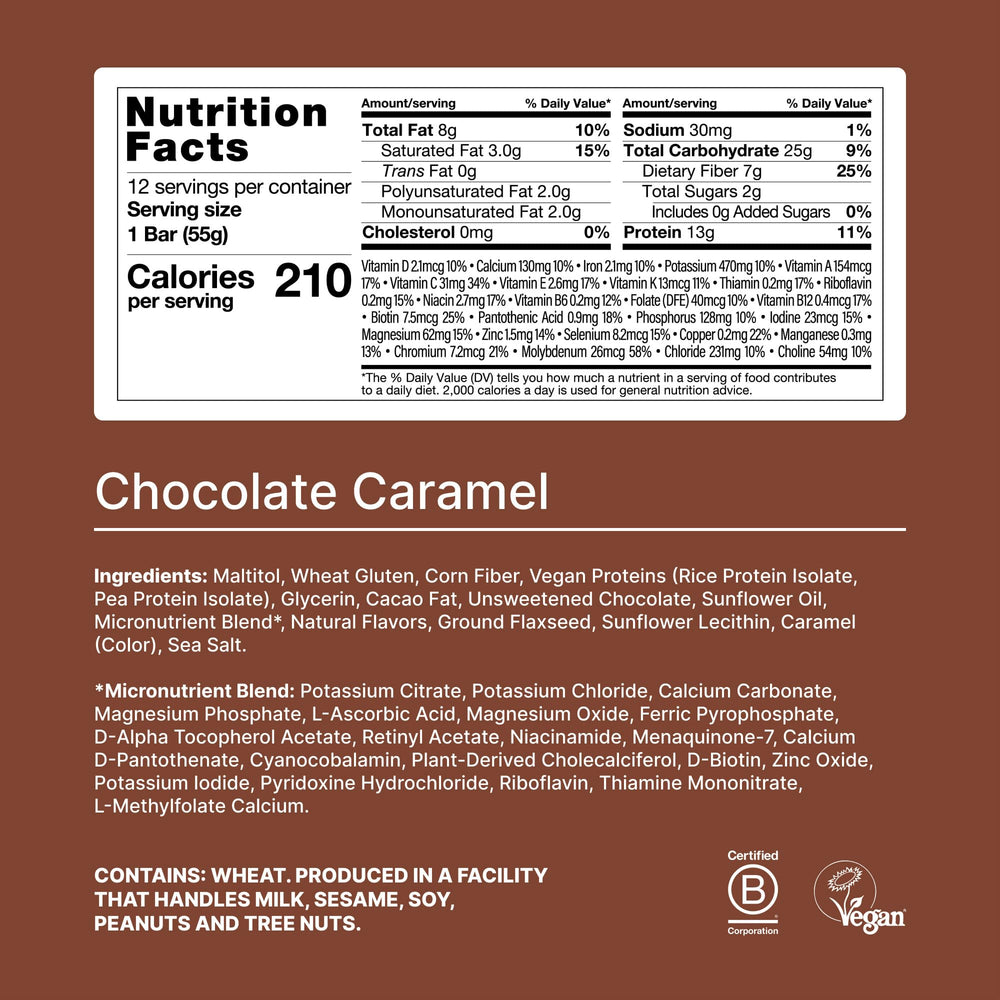 Huel Complete Nutrition Bar chocolate caramel bar unwrapped, convenient on-the-go energy.