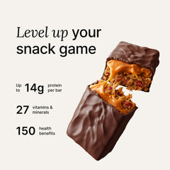 Huel Complete Nutrition Bars cross-section showing caramel layer and protein-rich interior