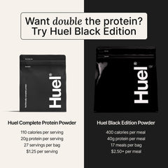 Morning routine idea using Huel vegan protein for breakfast.