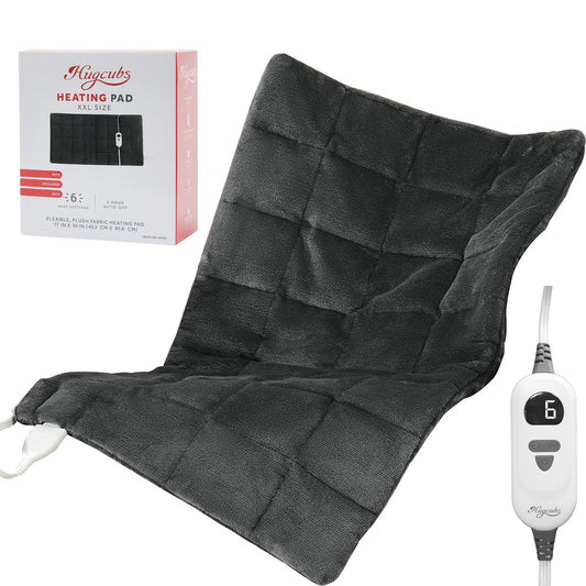 Hugcubs weighted heating pad XL 17x33 fabric close-up shows soft microfiber for soothing warmth.