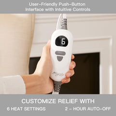 Hugcubs weighted heating pad XL 17x33 weight-dome demonstrates gentle pressure for relief.