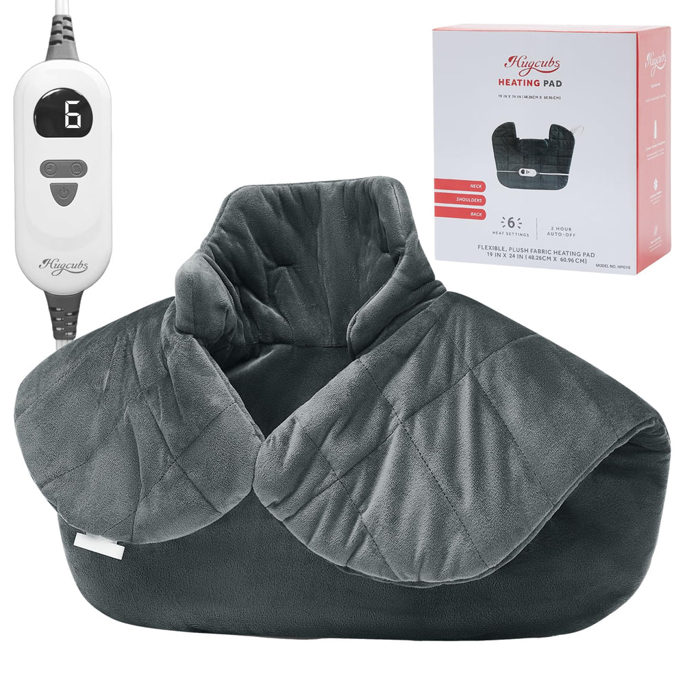 Hugcubs XL 19x24-inch heating pad provides full-body coverage for soothing warmth.