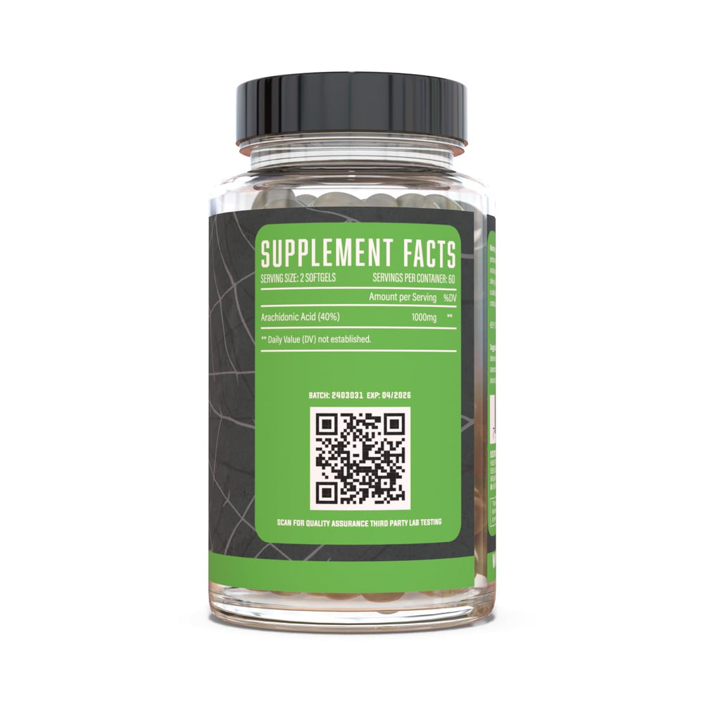 Huge Supplements Arachidone bottle on shelf signals trusted quality.