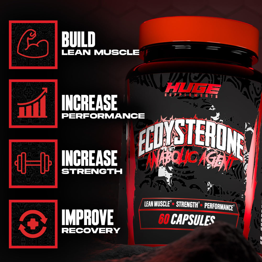 Huge Supplements Ecdysterone label design emphasizes 98% purity and potency.