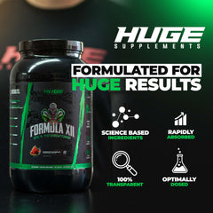 Huge Supplements Formula XII ingredients label emphasizes science-backed nutrients for recovery.