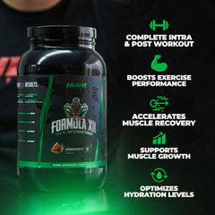 Huge Supplements Formula XII prepared drink highlights hydration and electrolytes for endurance.