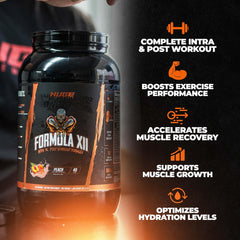 Huge Supplements Formula XII serving scoop demonstrates quick carbohydrate support during workouts.