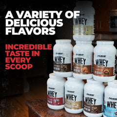 Huge Whey bag open illustrating easy scoop and no clumps during mixing