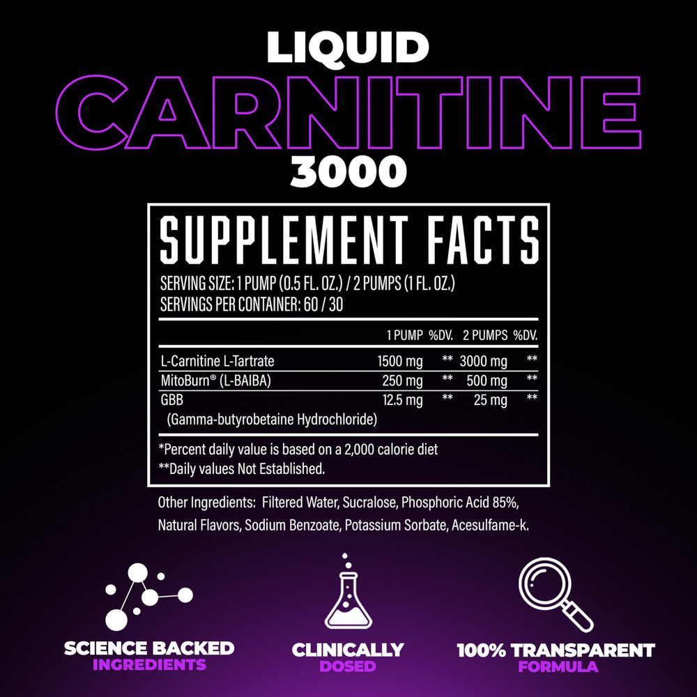 Huge Supplements Liquid L-Carnitine 3000 being poured into a glass for quick mix.