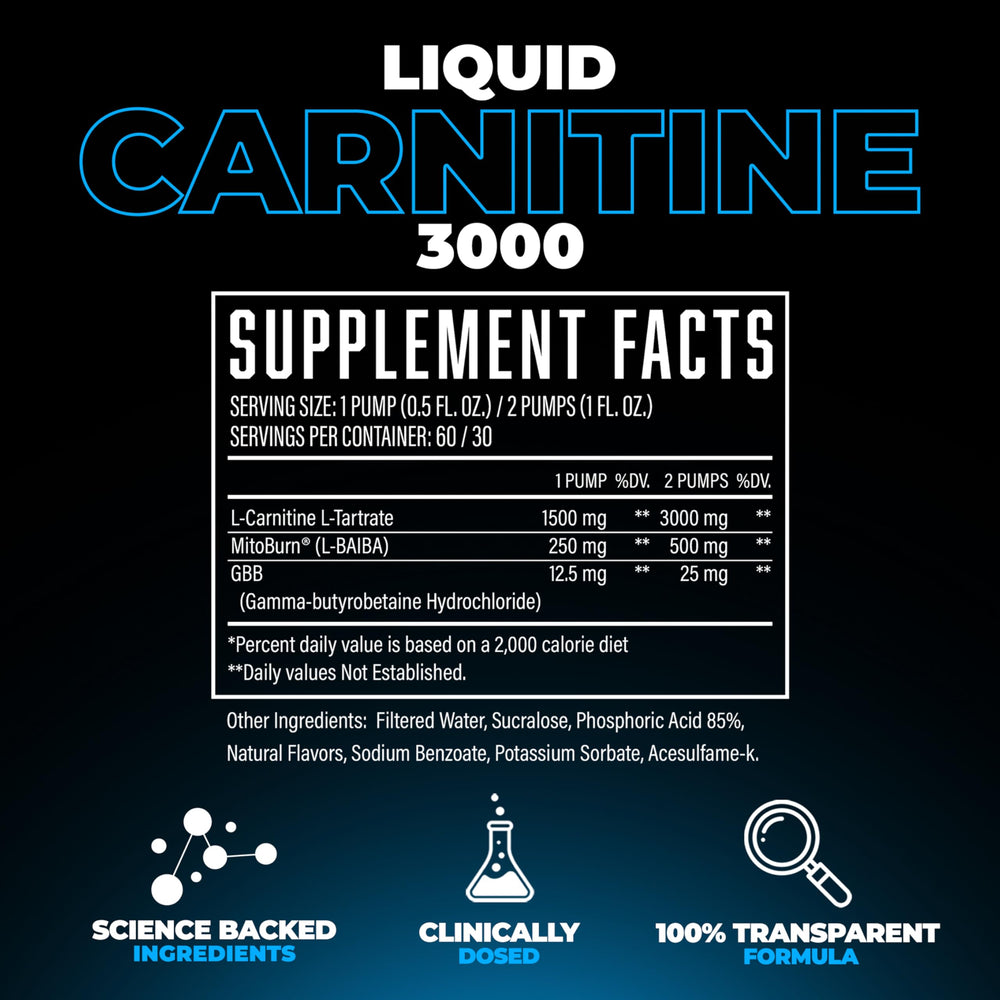 Huge Supplements Liquid L-Carnitine 3000 with GBB 25mg for metabolic support