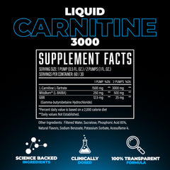Huge Supplements Liquid L-Carnitine 3000 with GBB 25mg for metabolic support