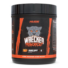 Huge Supplements Wrecked bottle front showing bold label and energy-ready design for intense sessions