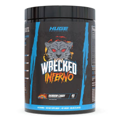 Huge Supplements Wrecked Inferno tub front with Watermelon flavor, energizing pre-workout