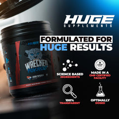 Huge Supplements Wrecked powder being mixed in a shaker for smooth texture.