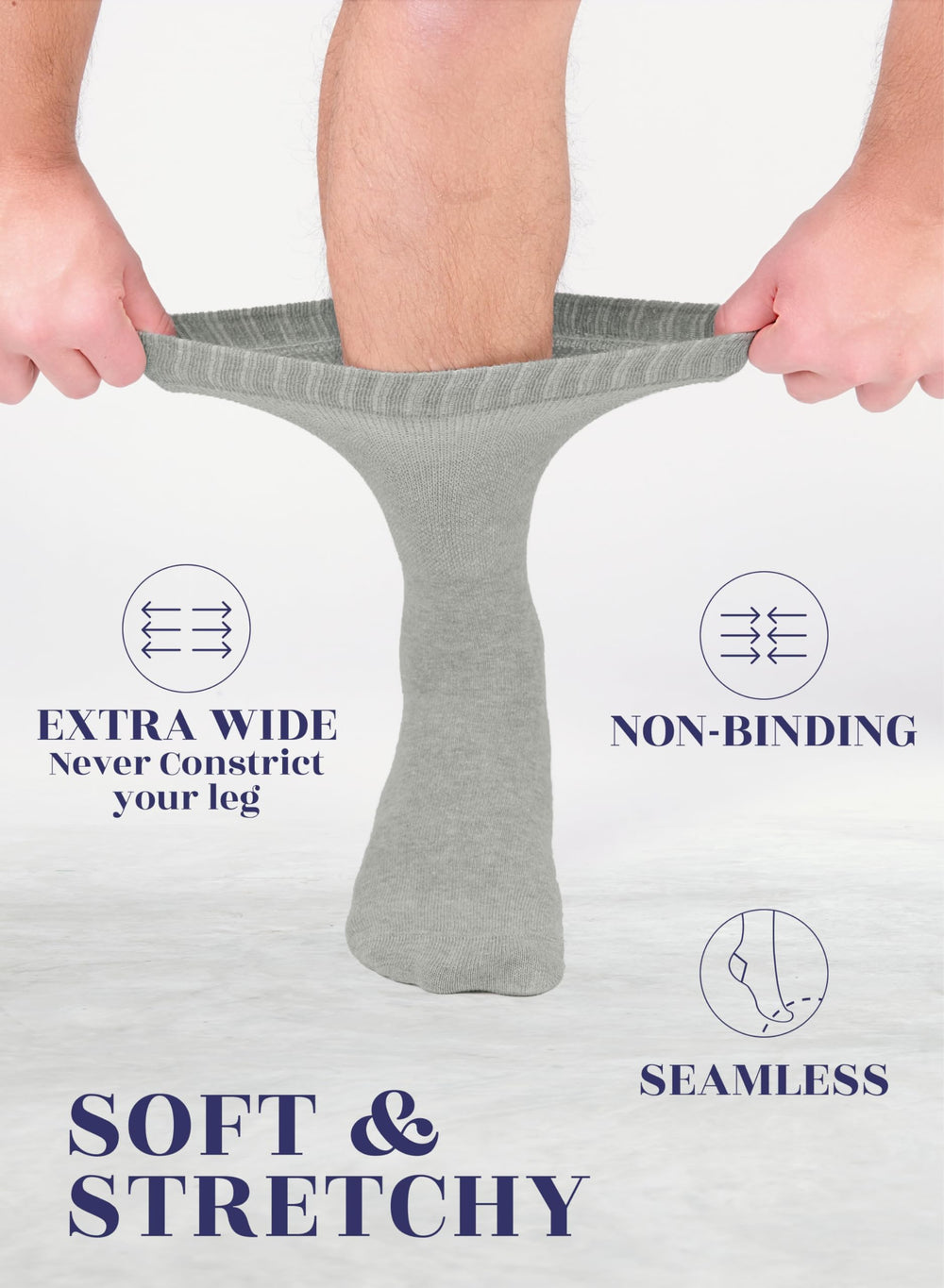 Hugh Ugoli extra-wide top detail highlighting non-binding fit for circulation.