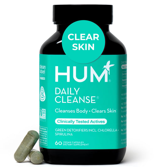 HUM Daily Cleanse packshot showing capsules for clear-looking skin support.