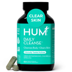 HUM Daily Cleanse packshot showing capsules for clear-looking skin support.