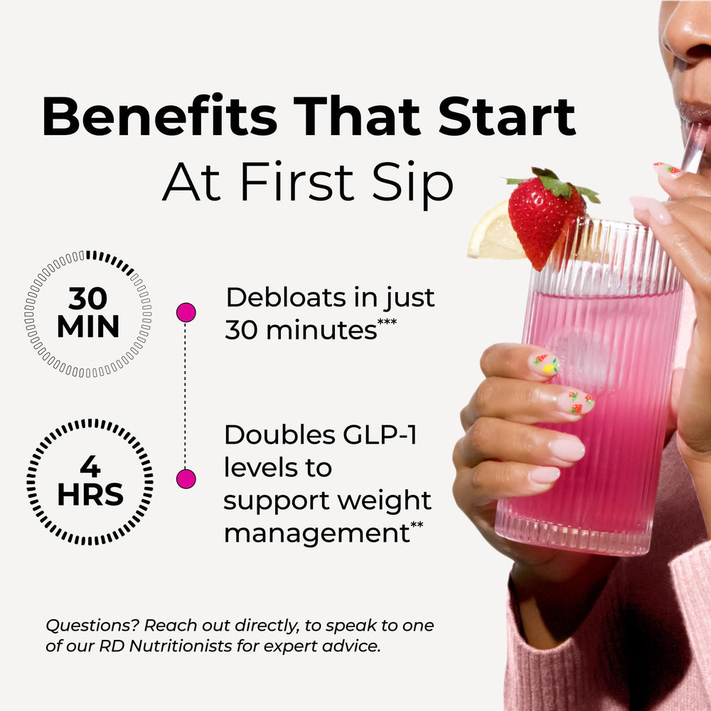 HUM Flatter Me glass with prepared shake for easy consumption