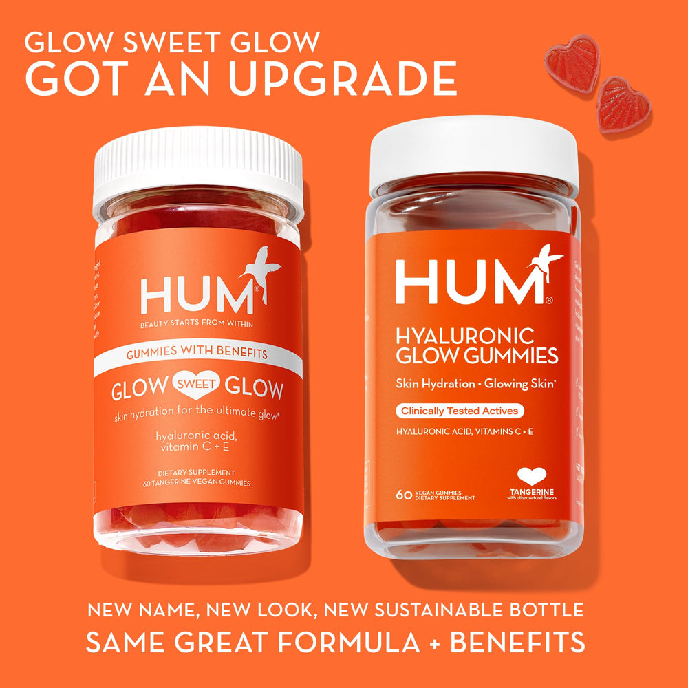 HUM Hyaluronic Glow ingredients panel features vitamin C from amla and vitamin E for antioxidant support.