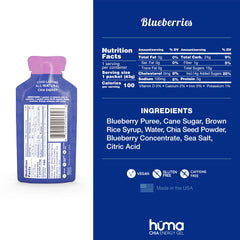 HÜMA Chia Energy Gel Blueberries pack shot highlighting convenient on-the-go fueling.