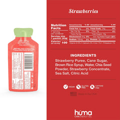 HÜMA Chia Energy Gel strawberry ingredient panel displays clean nutrition