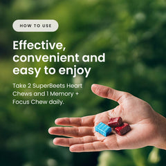 Humann Memory Focus Chews pomegranate-berry flavor label close-up.