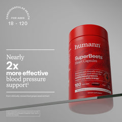 Humann SuperBeets bottle contains grape seed extract capsule emphasizing antioxidants