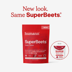 Humann SuperBeets Heart Chews packaging label highlighting grape seed extract for circulation support.