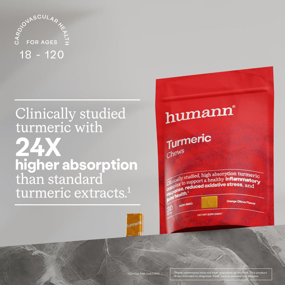 Humann Turmeric Chews held in hand, ready for your daily routine.