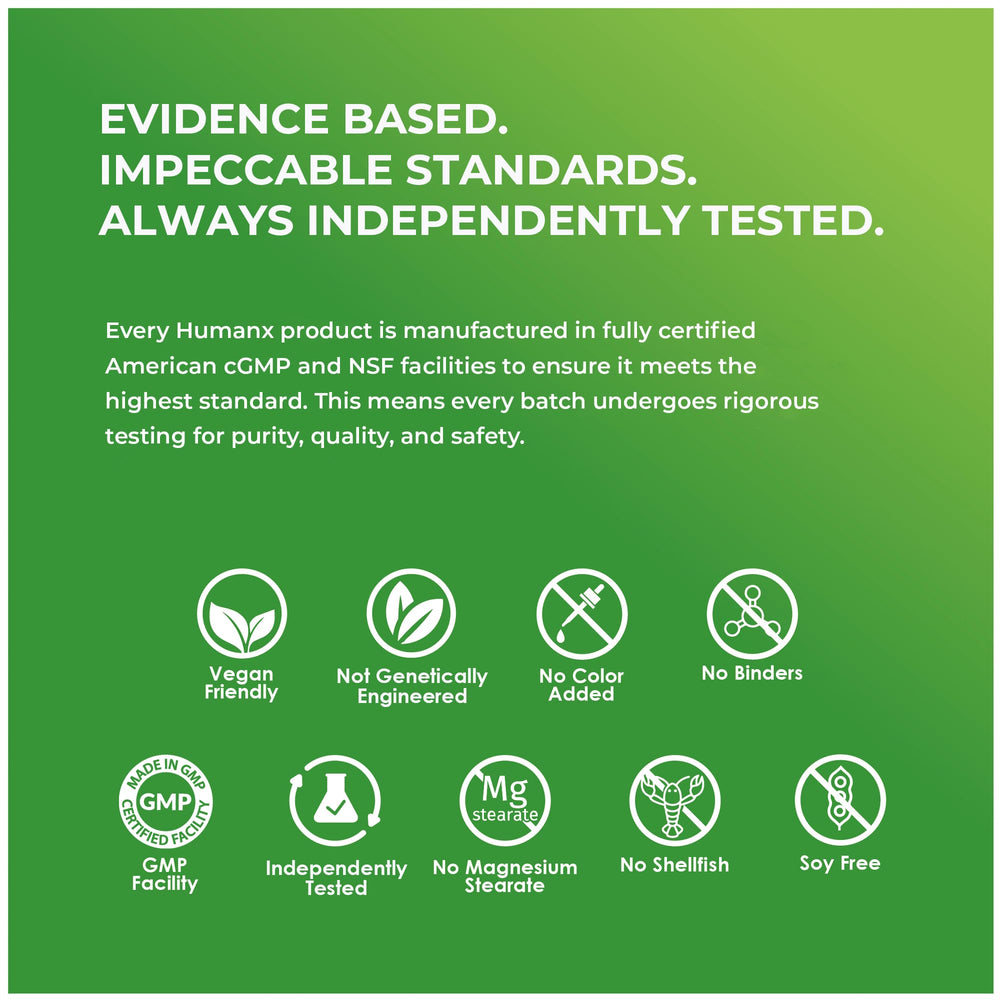 HUMANX Spermidine+ USA GMP facility badge signals trusted manufacturing.